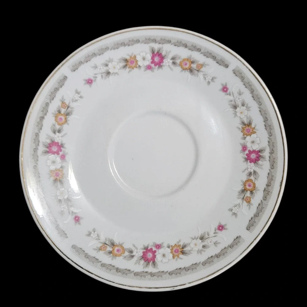 Napco Floral Tea Cup & Saucer Set White Porcelain Gold Trim Vintage Style